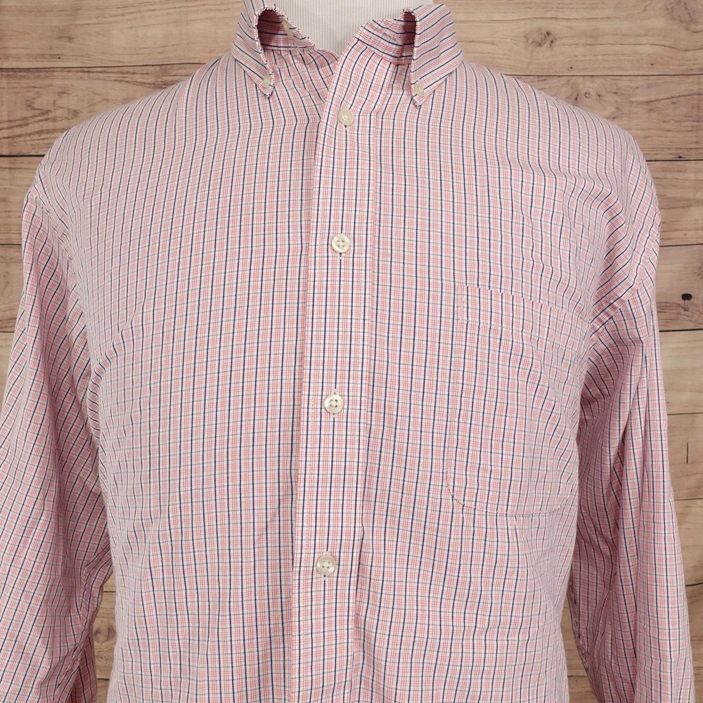 Chaps Dress Shirt Mens 18 34/35 Regular Fit Red Blue Check Stretch Wrinkle Free